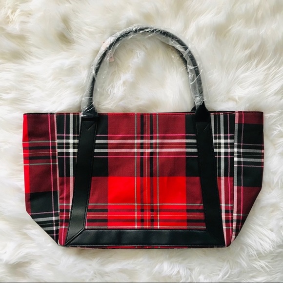 Victoria’s Secret red and black lace plaid tote - Picture 2 of 4